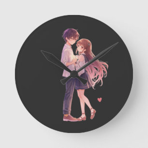 Romantisches Anime-Paar - Süße Ästhetik-Liebhaber- Runde Wanduhr