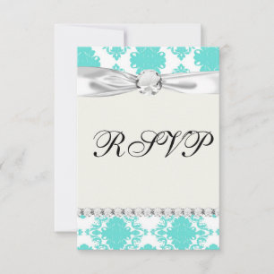 Romantisches Aqua-Blau-Damast-Design RSVP Karte