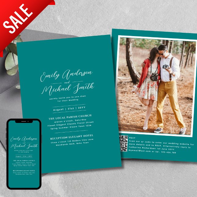 Romantisches Aquamarines Foto Qr Code UAwg Wedding Einladung (Von Creator hochgeladen)