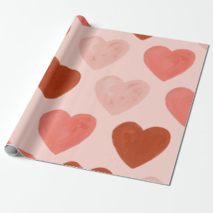 Romantisches Aquarell Rotes und Rosa Herz Geschenkpapier