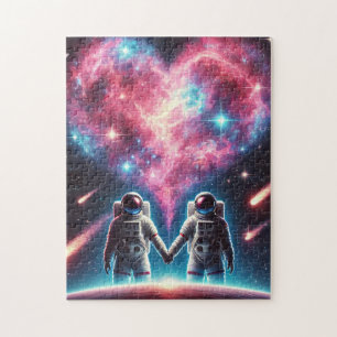 Romantisches Astronautenpuzzle - Herznebeldesign