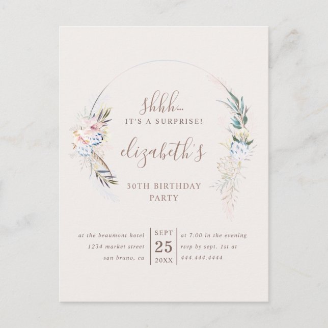 Romantisches Beige Blossom Wasserfarben Party Einladungspostkarte (Vorderseite)