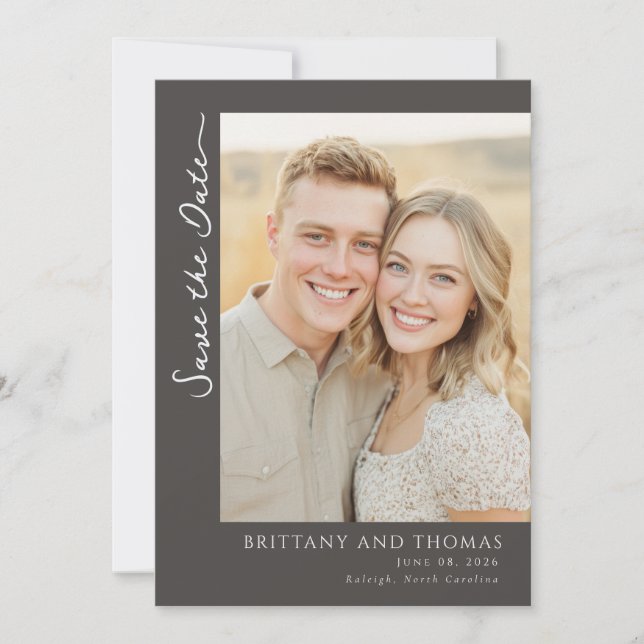 Romantisches Beige Klassisches Foto Save The Date (Vorderseite)