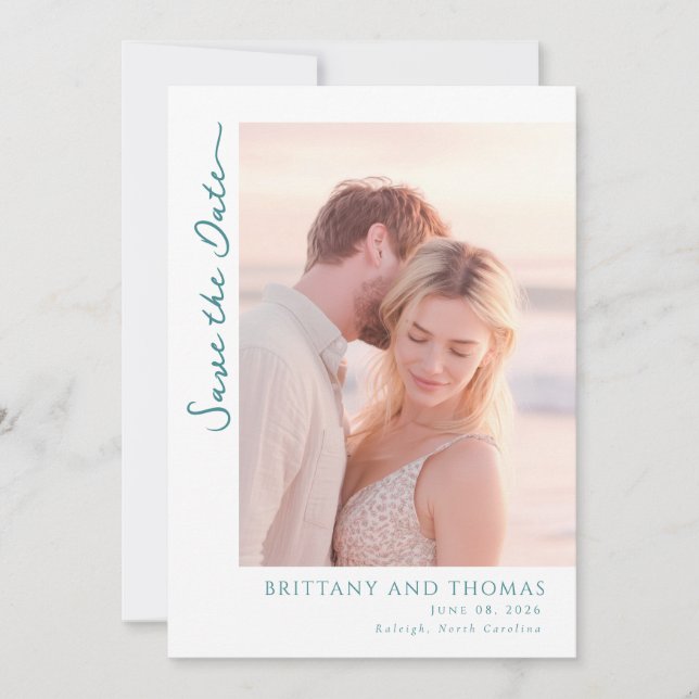 Romantisches Beige Minimalistisches Foto Save The Date (Vorderseite)