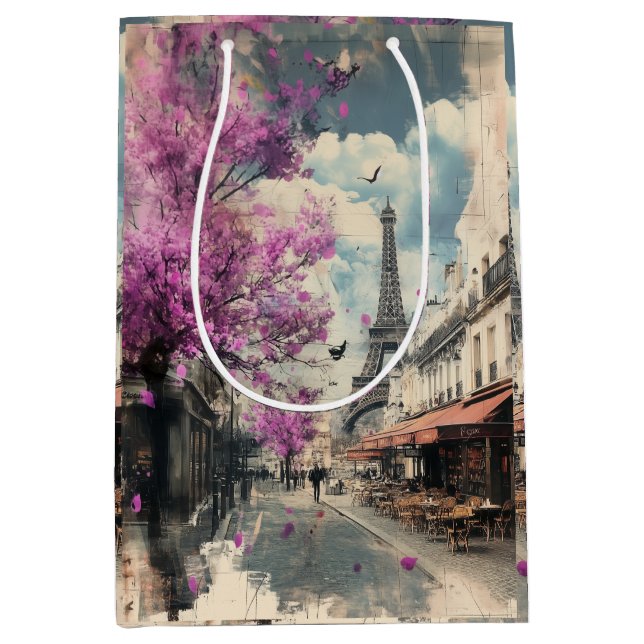 Romantisches Bild von PAris mit dem Eiffelturm Mittlere Geschenktüte (Vorderseite)