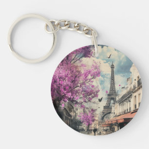 Romantisches Bild von PAris mit dem Eiffelturm Schlüsselanhänger