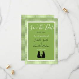 Romantisches Black Cat Couple Green Gingham Patter Save The Date