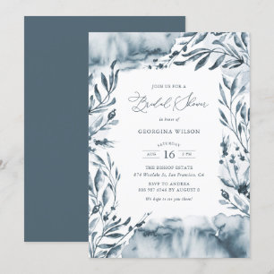 Romantisches Blaues AquarellblätterBrautparty Einladung