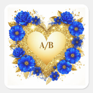 💙 Romantisches blaues Blumenherz für Hochzeitsges Quadratischer Aufkleber