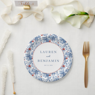 Romantisches blaues Blumenmuster Pappteller