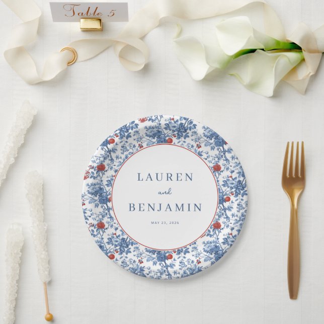 Romantisches Blaues Blumenmuster Pappteller (Hochzeit)