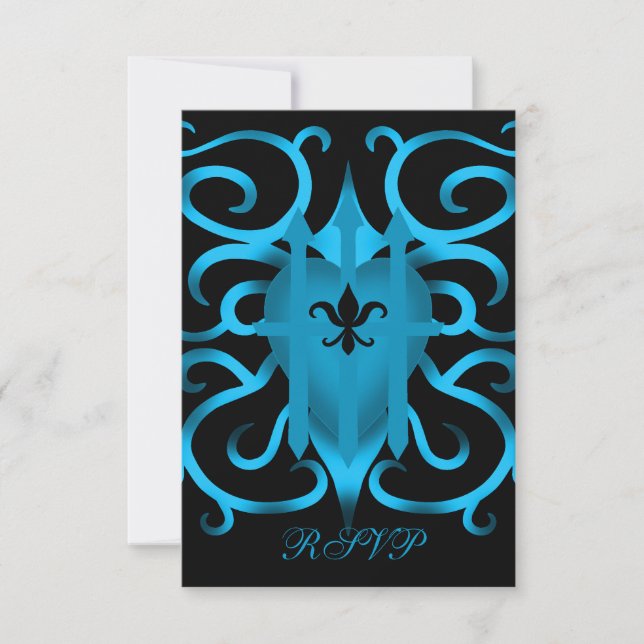 Romantisches blaues Herz und Wirbel UAWG RSVP Karte (Vorderseite)