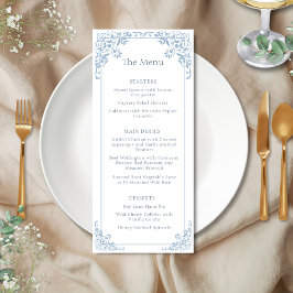 Romantisches blaues und weißes elegantes Hochzeits Menükarte