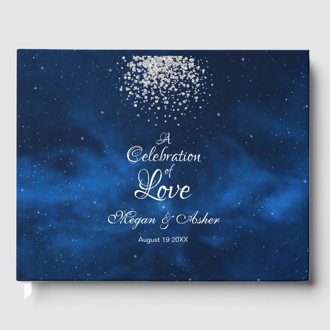 Romantisches blaues Universum mit Silver Confetti Gästebuch (Vorderseite)