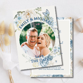 Romantisches Blue Floral Foto QR Code Einladung