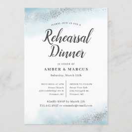 Romantisches Blue Ombre Hochzeitsessen Probe Einladung