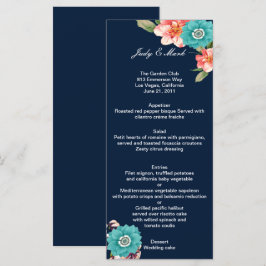 Romantisches Blue Pink Botanisches Hochzeitsmenü