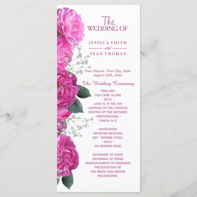 Romantisches Blumen-Bouquet-Hochzeitsprogramm Programm (Vorderseite)