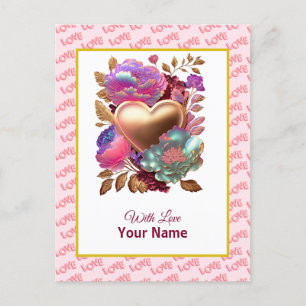 Romantisches Blumen- und Goldherz Postkarte
