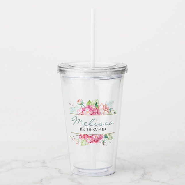 Romantisches BlumenAquarell-Brautjungfern-Geschenk Acryltrinkbecher (Vorderseite)