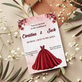 Romantisches Blumendesign Burgundy Ballgown Weddin Einladung