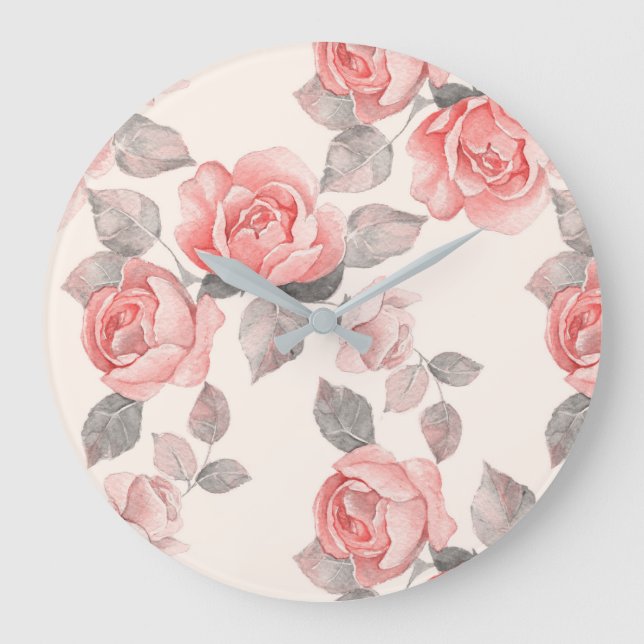 Romantisches Blumenmuster 8 Große Wanduhr (Vorderseite)