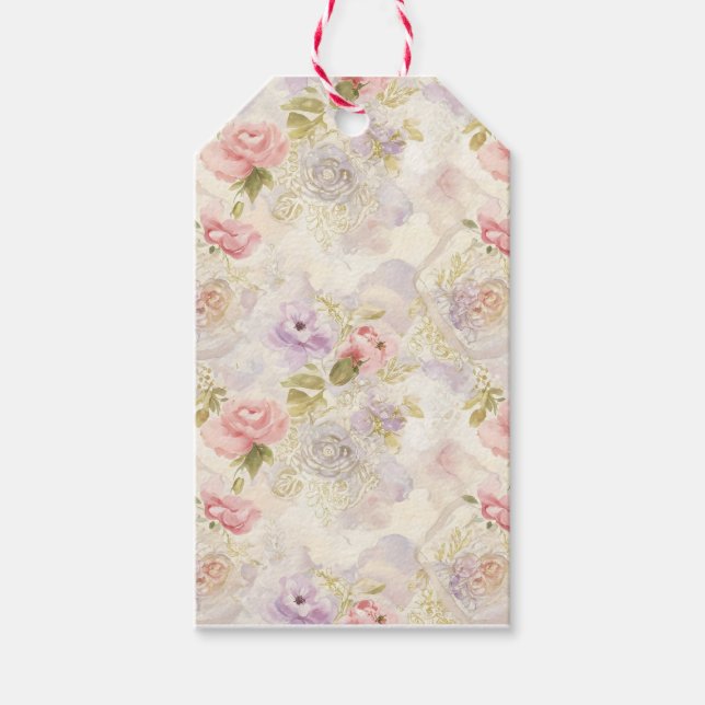 Romantisches Blumenpapier für Wasserfarben - Elega Geschenkanhänger (Vorderseite)
