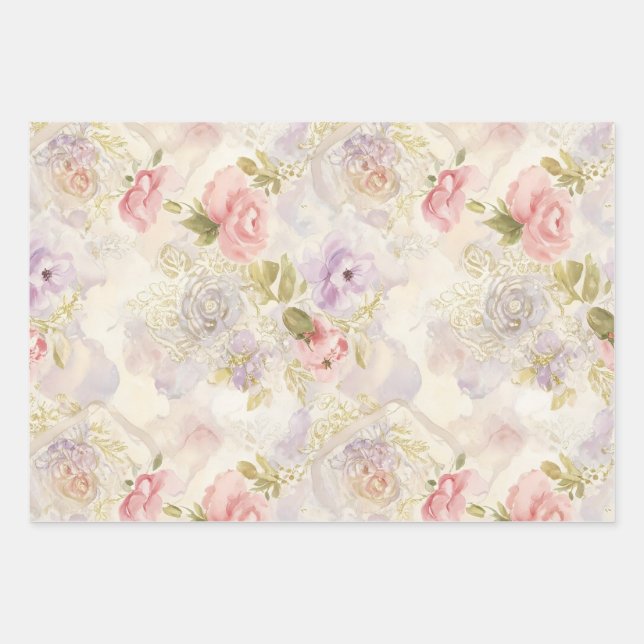 Romantisches Blumenpapier für Wasserfarben - Elega Geschenkpapier Set (Vorderseite)