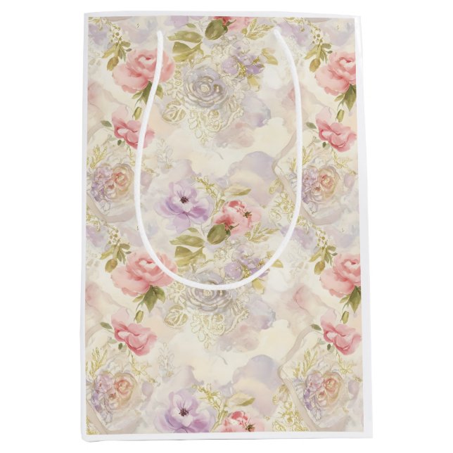 Romantisches Blumenpapier für Wasserfarben - Elega Mittlere Geschenktüte (Vorderseite)