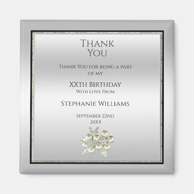 Romantisches Blumenspiel, Silver & Black Birthday  Magnet (Vorne)