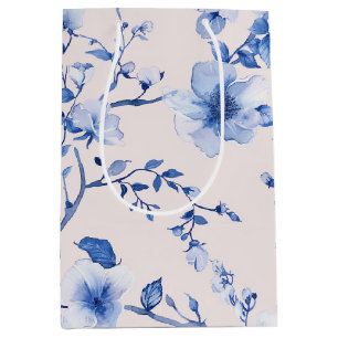 Romantisches Blush Blue Floral Brautparty Mittlere Geschenktüte