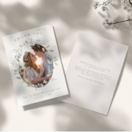 Romantisches Blush Blumenkraut Foto Hochzeit Dankeskarte