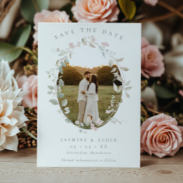 Romantisches Blush Blumenkraut Foto Hochzeit Save The Date