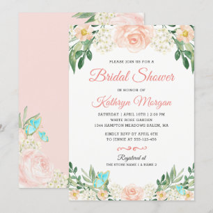 Romantisches Blush Peach Floral Blossom Brautparty Einladung