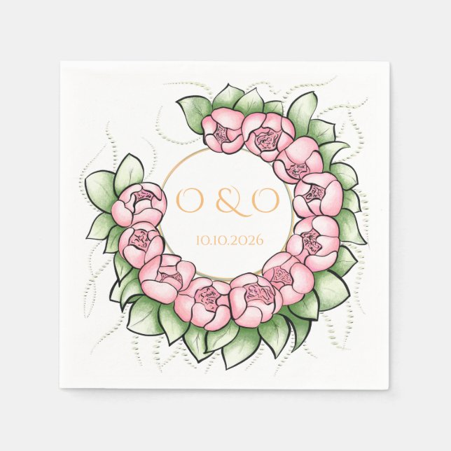 Romantisches Blush-Pfingstrose-Botanisches-Blumen- Serviette (Vorderseite)