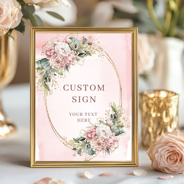 Romantisches Bohemian-Blush-Rosa-Blumen-Schild Poster (Romantic Bohemian Blush Pink Flowers Custom Sign)