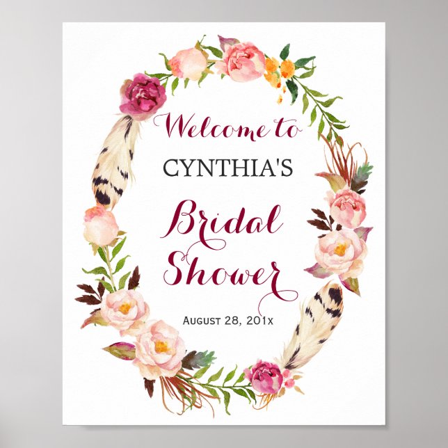 Romantisches Boho Floral Wreath Brautparty Signatu Poster (Vorne)