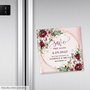 Romantisches Boho Marsala Roségold Hochzeitsankünd Magnet