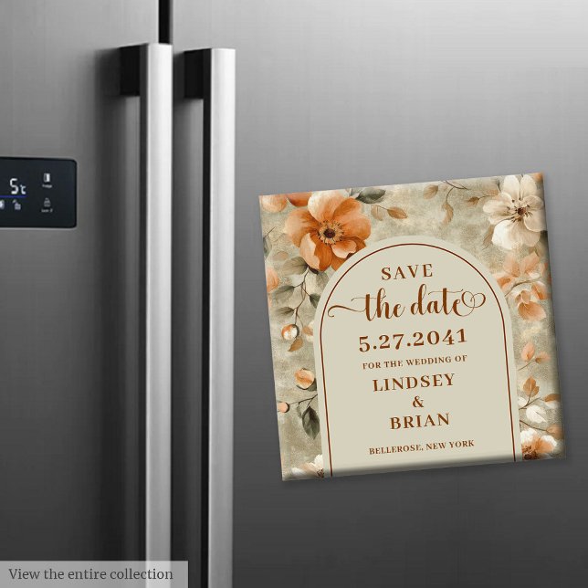 Romantisches Boho-Neutral Beige Oliven Blumen Save Magnet (Romantic Boho Neutral Beige Olive Floral Save Date)