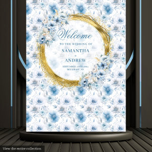 Romantisches Boho-Pastell-Blau-Gold-Hochzeits-Foto Wandteppich