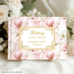 Romantisches boho staubiges rosa goldenes Hochzeit Gästebuch