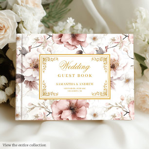 Romantisches boho staubiges rosa goldenes Hochzeit Gästebuch