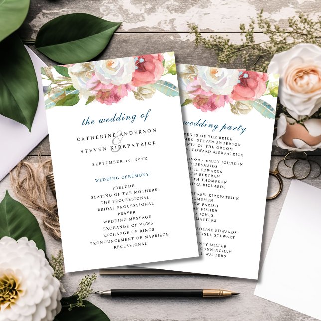 Romantisches Boho Watercolor Floral Wedding Progra (Von Creator hochgeladen)