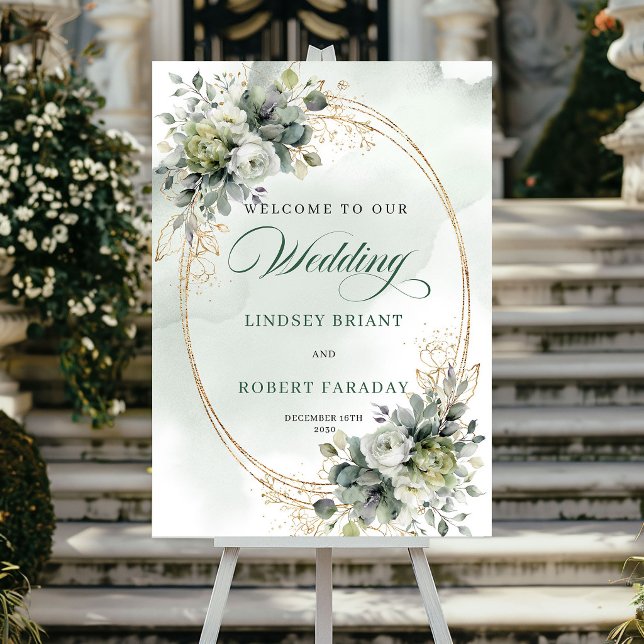 Romantisches Boho-Weißrosen-Willkommensschild Poster (Romantic Boho White Roses Welcome Sign)
