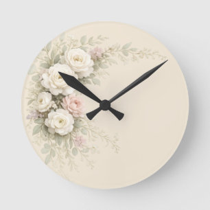 Romantisches botanisches Eckbouquet für Eleganz Runde Wanduhr