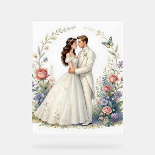 Romantisches Brautpaar Blumen Elegantes Hochzeitsp Acrylschild