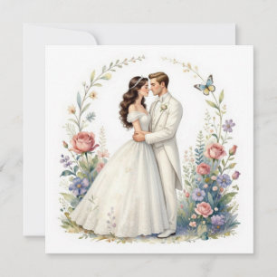 Romantisches Brautpaar Blumen Elegantes Hochzeitsp Dankeskarte