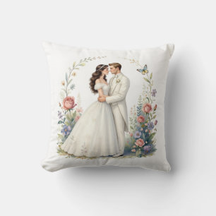 Romantisches Brautpaar Blumen Elegantes Hochzeitsp Kissen