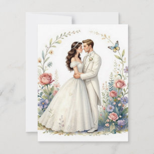 Romantisches Brautpaar Blumen Elegantes Hochzeitsp RSVP Karte