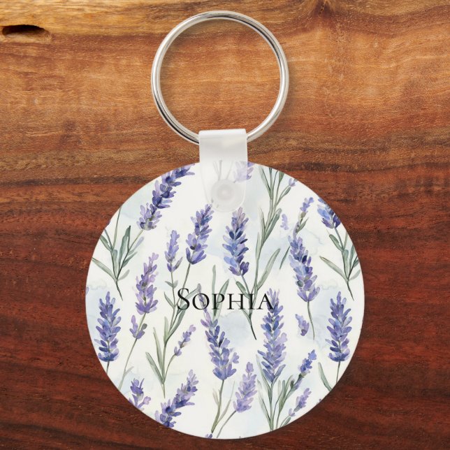 Romantisches Brautparty Hübscher Lavendel-Blume Schlüsselanhänger (Vorderseite)